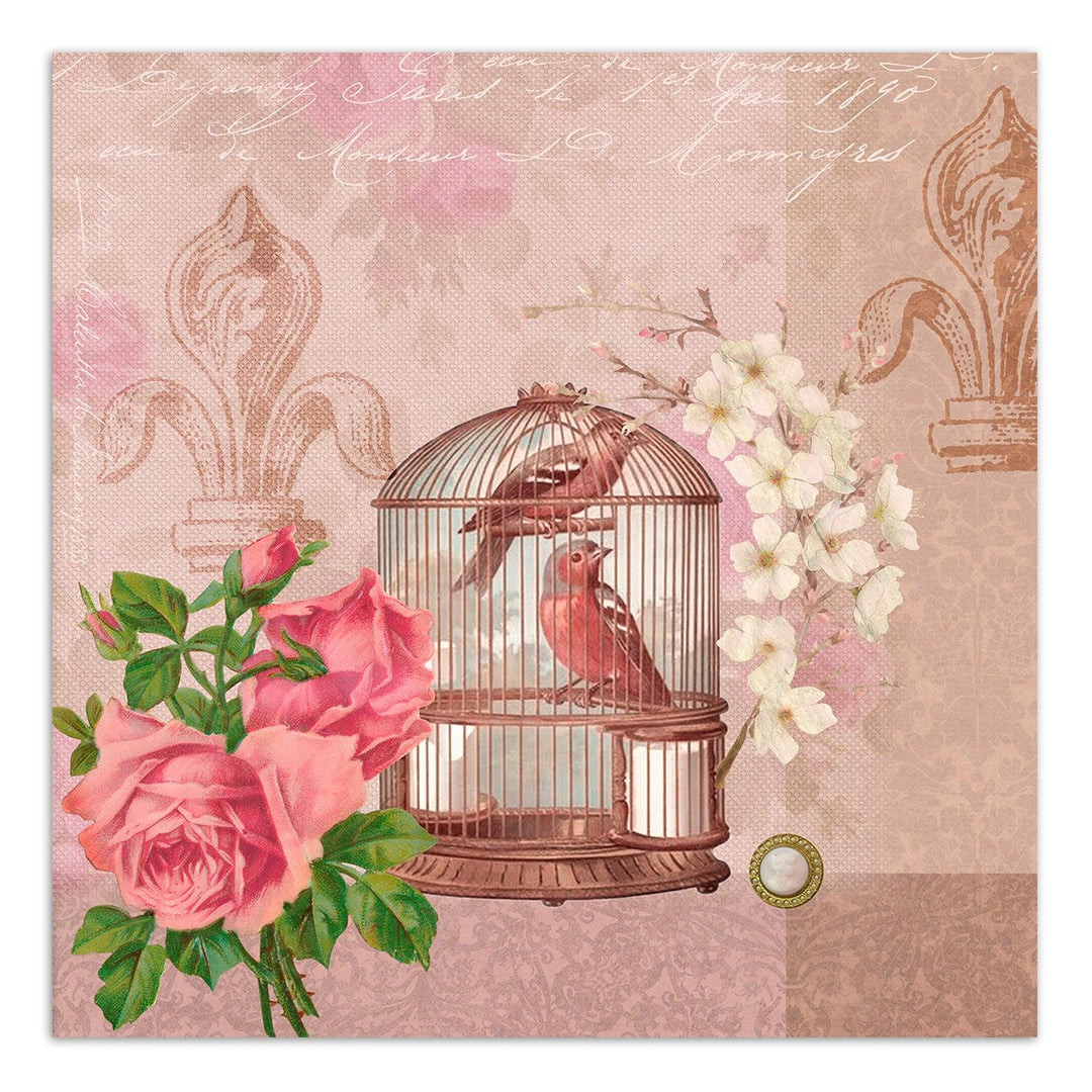 Fototapete, Blumen Vögel rosa Hintergrund - Andrea Haase